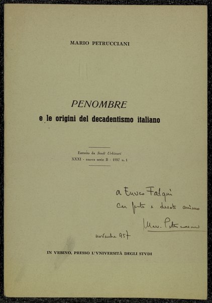 Penombre e le origini del decadentismo italiano / [Mario Petrucciani]