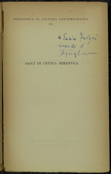 Saggi di critica semantica / Antonino Pagliaro