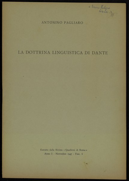 La dottrina linguistica di Dante / Antonino Pagliaro