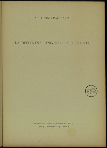 La dottrina linguistica di Dante / Antonino Pagliaro