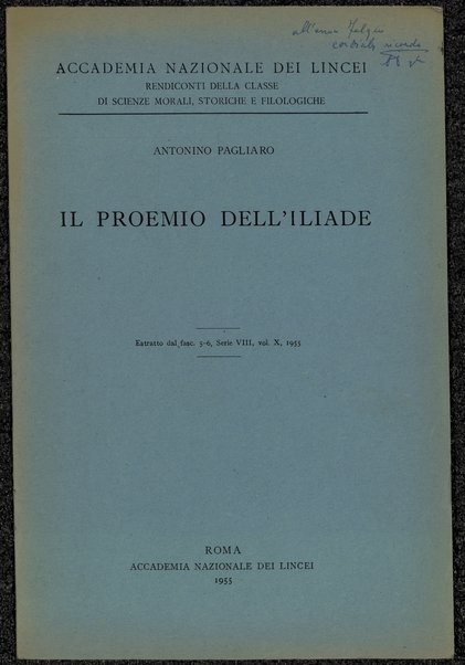 Il proemio dell'Iliade / Antonino Pagliaro