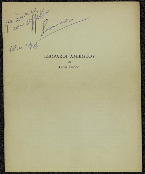 Leopardi ambiguo? / di Leone Piccioni