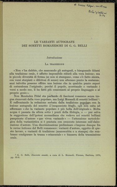 Le varianti autografe dei sonetti romaneschi di G. C. Belli / Pietro Gibellini