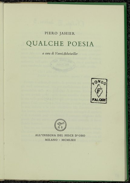 Qualche poesia / Piero Jahier ; a cura di Vanni Scheiwiller