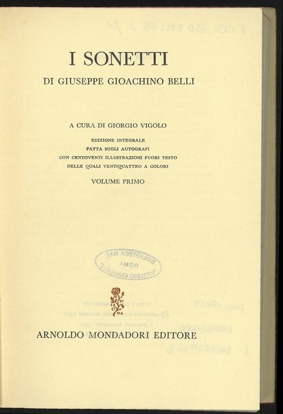 Vol. 1 / Giuseppe Gioacchino Belli