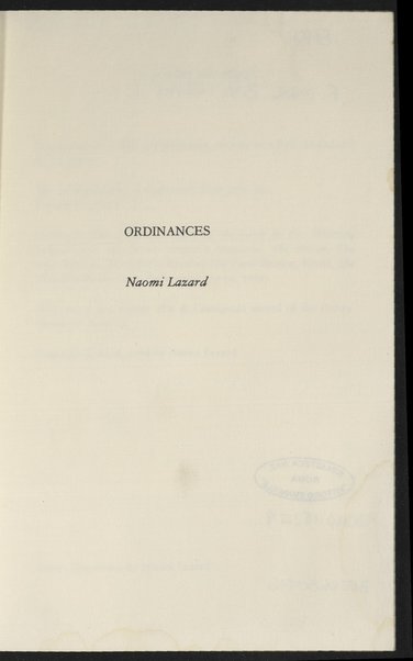 Ordinances / Naomi Lazard