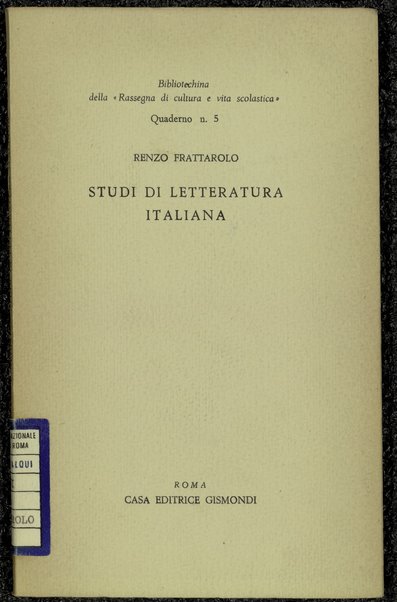 Studi di letteratura italiana / Renzo Frattarolo