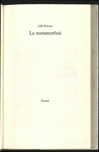 Le metamorfosi / Lalla Romano