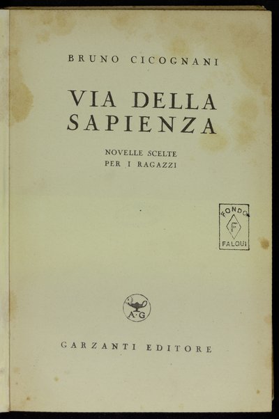 Via della sapienza : novelle scelte per i ragazzi / Bruno Cicognani