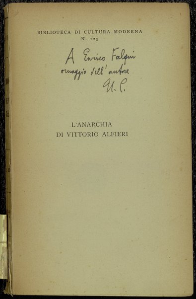 L'anarchia di Vittorio Alfieri : discorso critico sulla tragedia alfieriana / Umberto Calosso