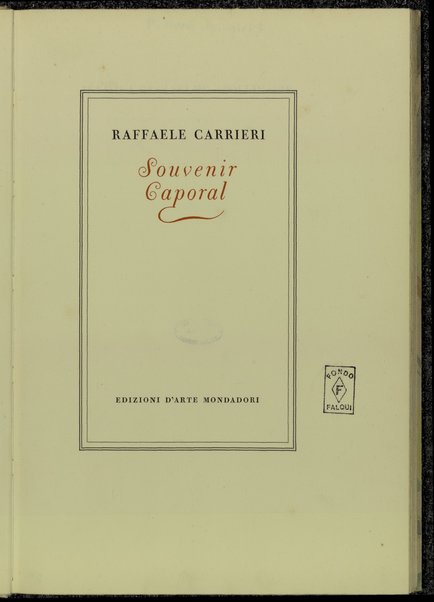 Souvenir caporal / Raffaele Carrieri