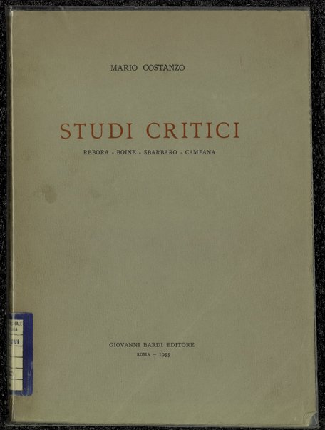 Studi critici : Rebora, Boine, Sbarbaro, Campana / Mario Costanzo