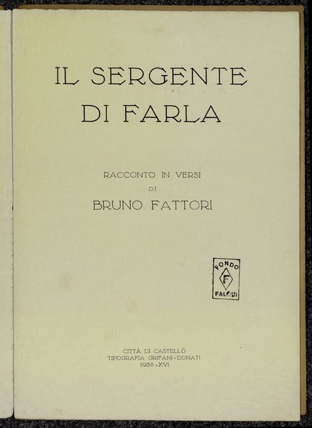 Il sergente di Farla : Racconto in versi di Bruno Fattori