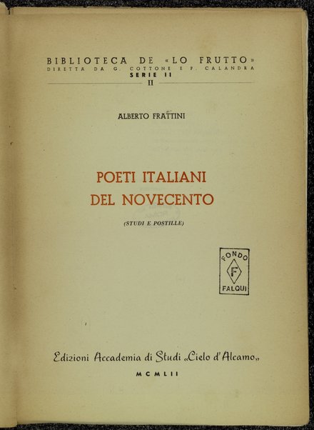 Poeti italiani del Novecento : Studi e postille