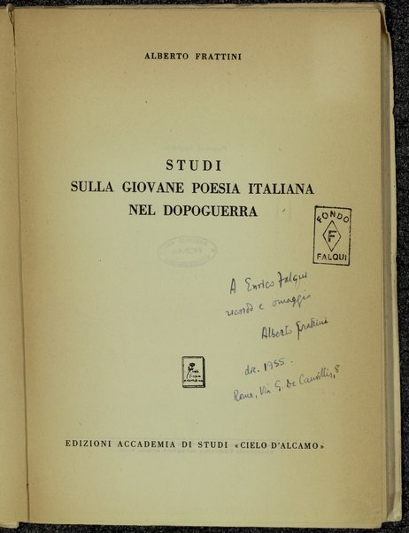 Studi sulla giovane poesia italiana nel dopoguerra / Alberto Frattini