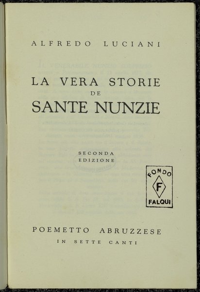 La vera storie de Sante nunzie : Poemetto Abruzzese in Sette canti