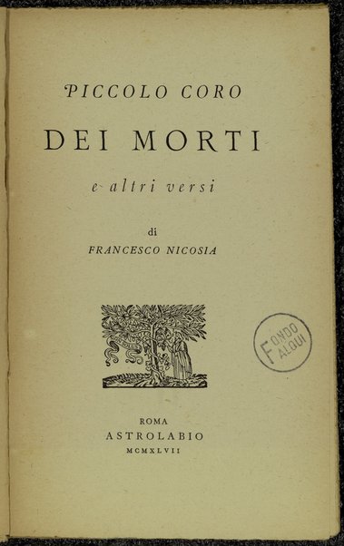 Piccolo coro dei morti e altri versi / di Francesco Nicosia