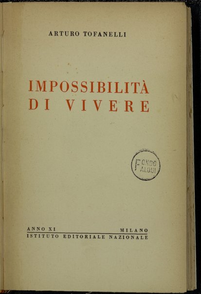 ImpossibilitÃ  di vivere / Arturo Tofanelli