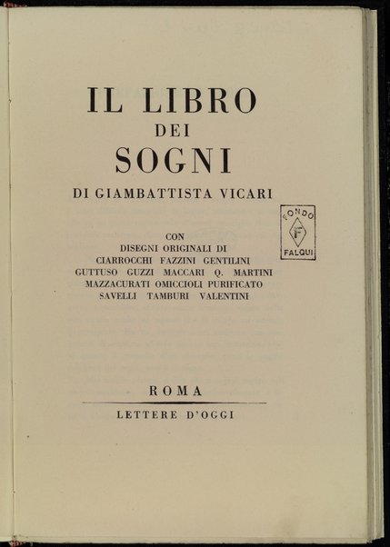 Il libro dei sogni / di Giambattista Vicari ; con disegni originali di Ciarrocchi ... [et al.]