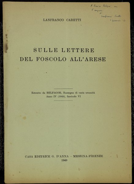 Sulle lettere del Foscolo all'Arese / Lanfranco Caretti