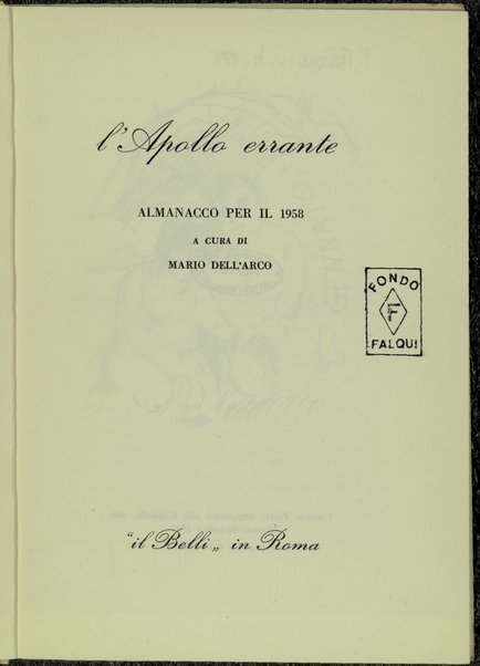 L'Apollo errante : almanacco per il 1958 / a cura di Mario Dell'Arco