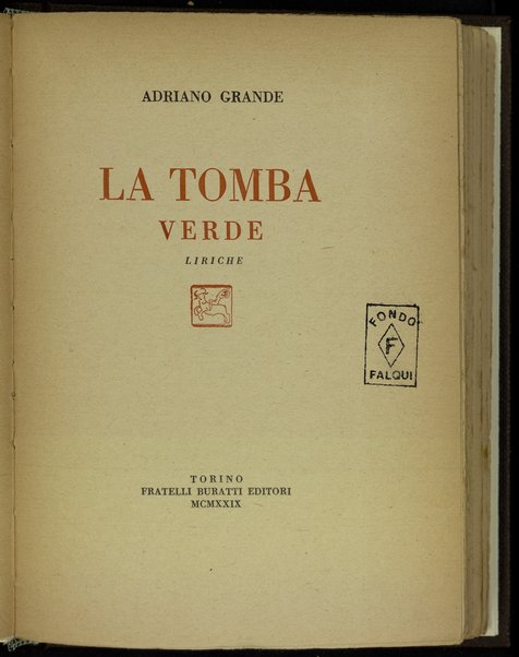 La tomba verde : liriche / Adriano Grande