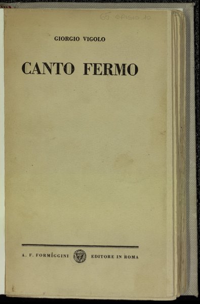 Canto fermo / Giorgio Vigolo