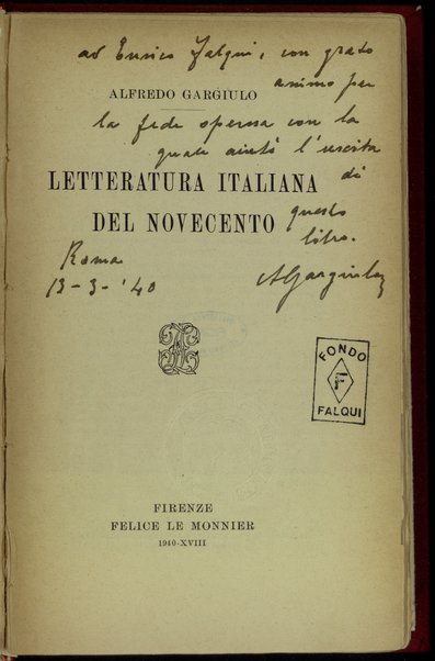 Letteratura italiana del Novecento / Alfredo Gargiulo