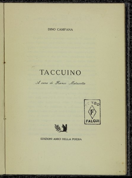 Taccuino / Dino Campana ; a cura di Franco Matacotta