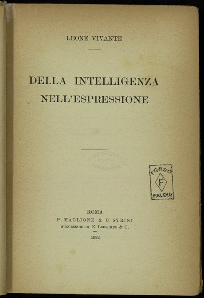 Della intelligenza nell'espressione / Leone Vivante