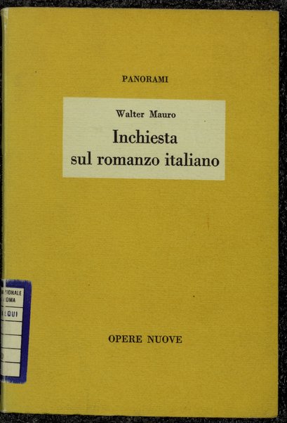 Inchiesta sul romanzo italiano / Walter Mauro