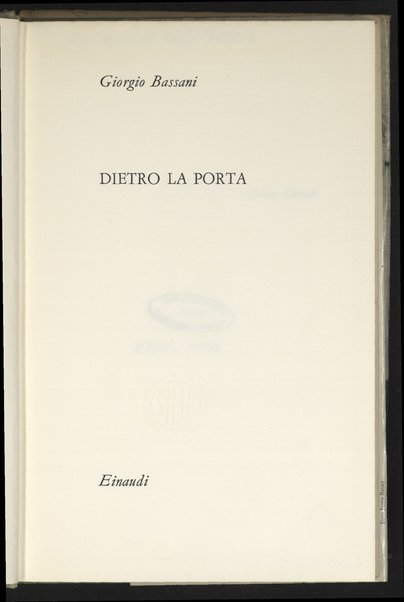 Dietro la porta / Giorgio Bassani