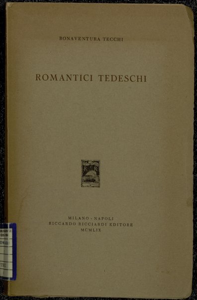 Romantici tedeschi / Bonaventura Tecchi