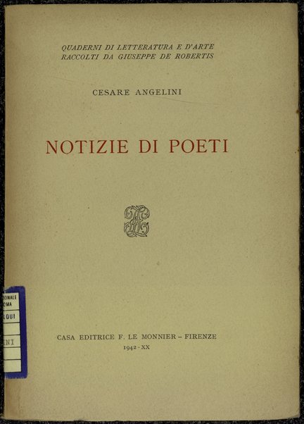 Notizie di poeti / Cesare Angelini