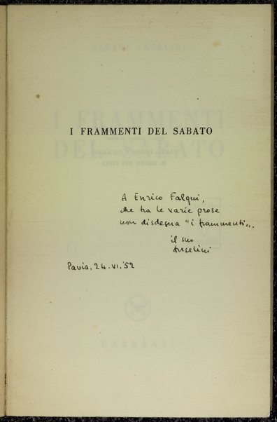 I frammenti del sabato /  Cesare Angelini