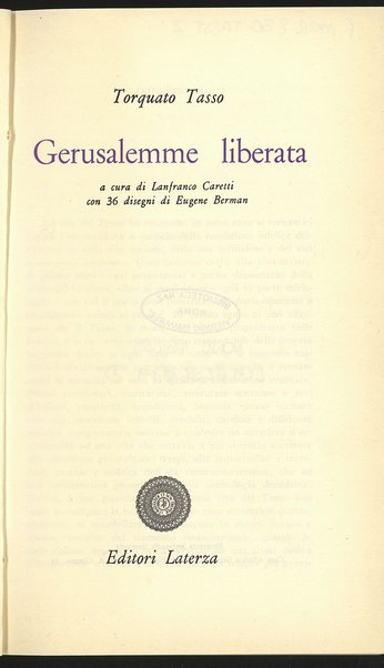 Gerusalemme liberata / Torquato Tasso ; a cura di Lanfranco Caretti ; con 36 disegni di Eugene Berman