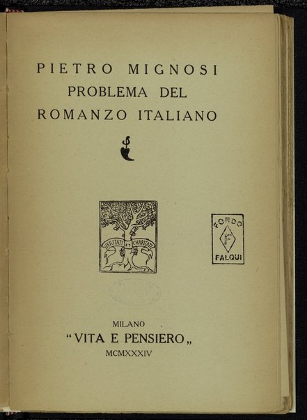 Problema del romanzo italiano / Pietro Mignosi