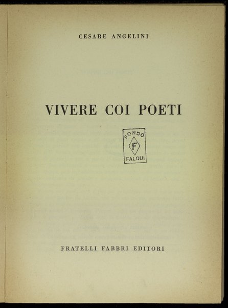 Vivere coi poeti / Cesare Angelini