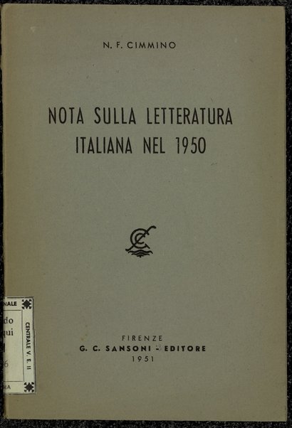 Nota sulla letteratura italiana nel 1950 / Nicola Francesco Cimmino