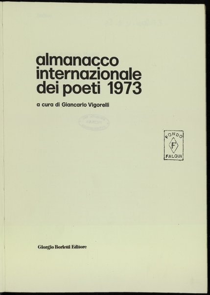 Almanacco internazionale dei poeti 1973 / a cura di Giancarlo Vigorelli