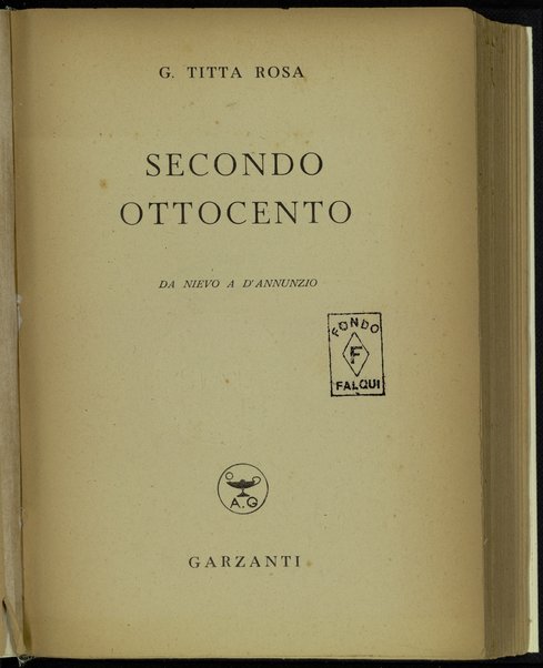 Secondo Ottocento : da Nievo a D'Annunzio / G. Titta Rosa