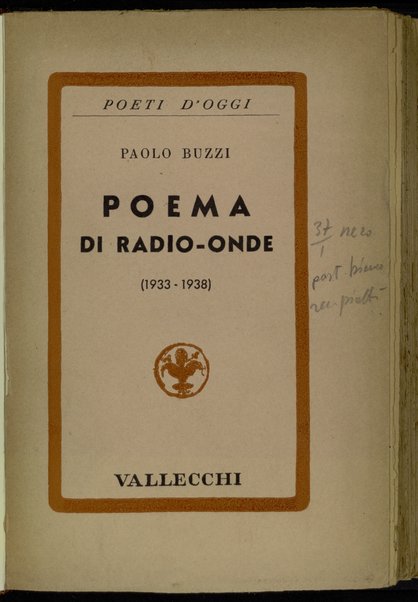 Poema di radio-onde : 1933-1938 / Paolo Buzzi