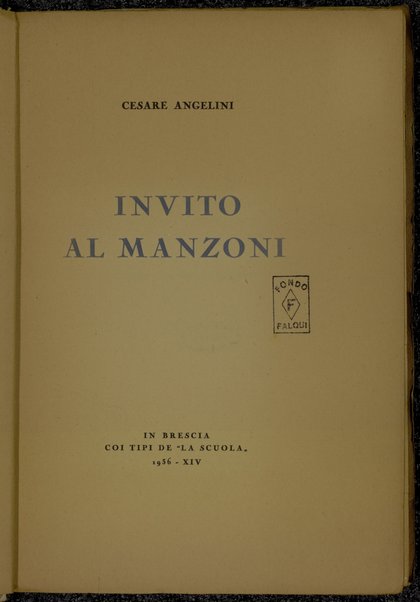 Invito al Manzoni / Cesare Angelini