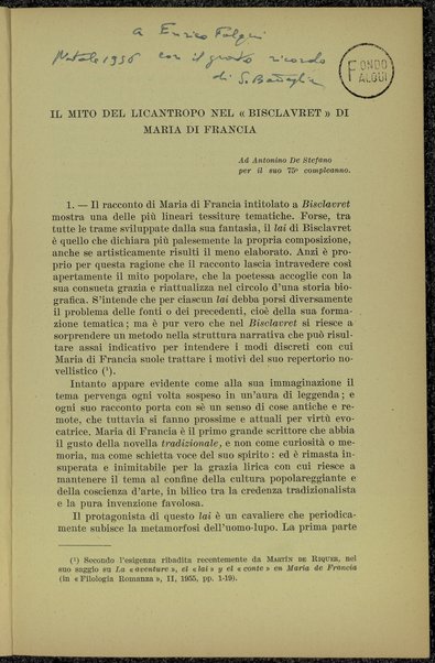 Il mito del licantropo nel "Bisclavret" di Maria di Francia / Salvatore Battaglia