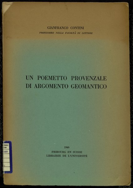 Un poemetto provenzale di argomento geomantico / Gianfranco Contini