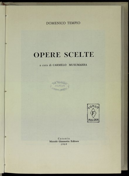 Opere scelte / Domenico Tempio ; a cura di Carmelo Musumarra