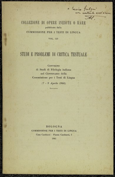 Il testo della divina commedia e l'esegesi / Antonino Pagliaro