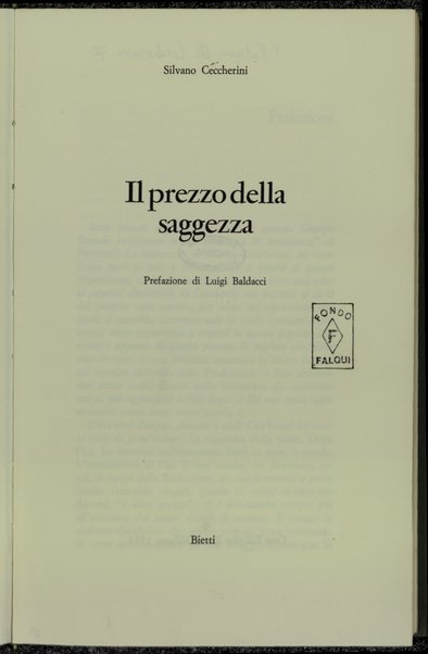 Il prezzo della saggezza / Silvano Ceccherini ; prefazione di Luigi Baldacci