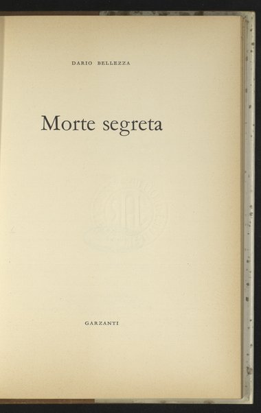 Morte segreta / Dario Bellezza