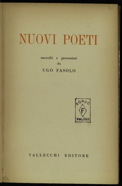 [1]: Nuovi poeti / raccolti e presentati da Ugo Fasolo